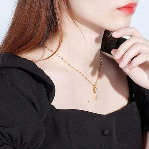 Yellow Gold and Mother of Pearl Mickey Mouse Key Adjustable Pendant Necklace - Picture 5 of 6